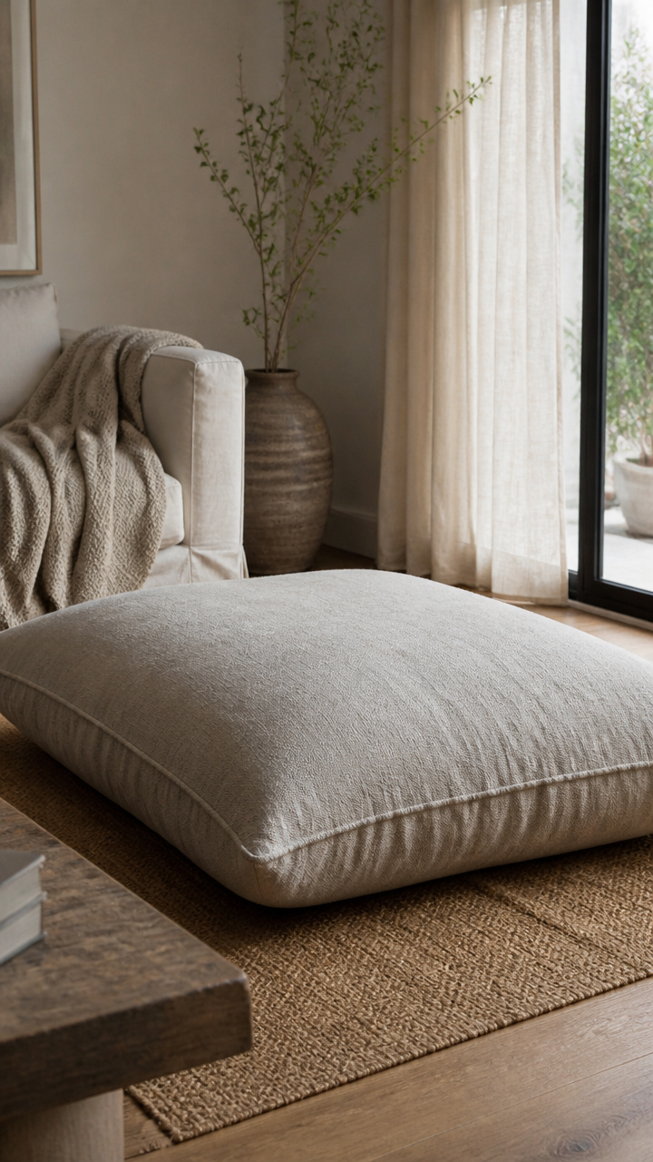 Oversized Floor Cushion with Neutral Cover