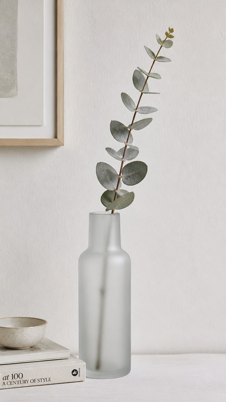 Frosted Vase with Single Branch