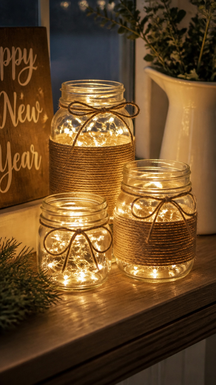 Repurpose Glass Jars with Twine and Fairy Lights