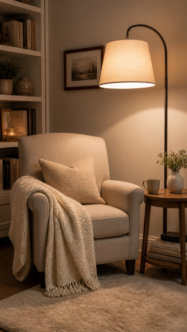 Create a Reading Nook with a Floor Lamp and Pillow