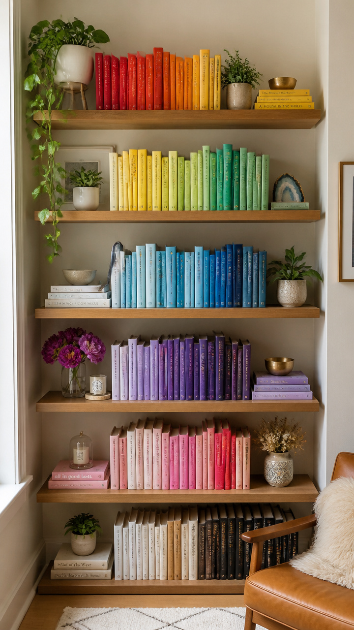 Arrange Books by Color on Open Shelves