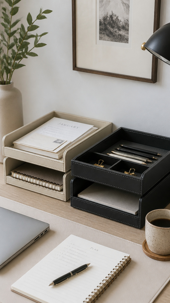 Use Coordinated Desk Trays for Paper Clutter