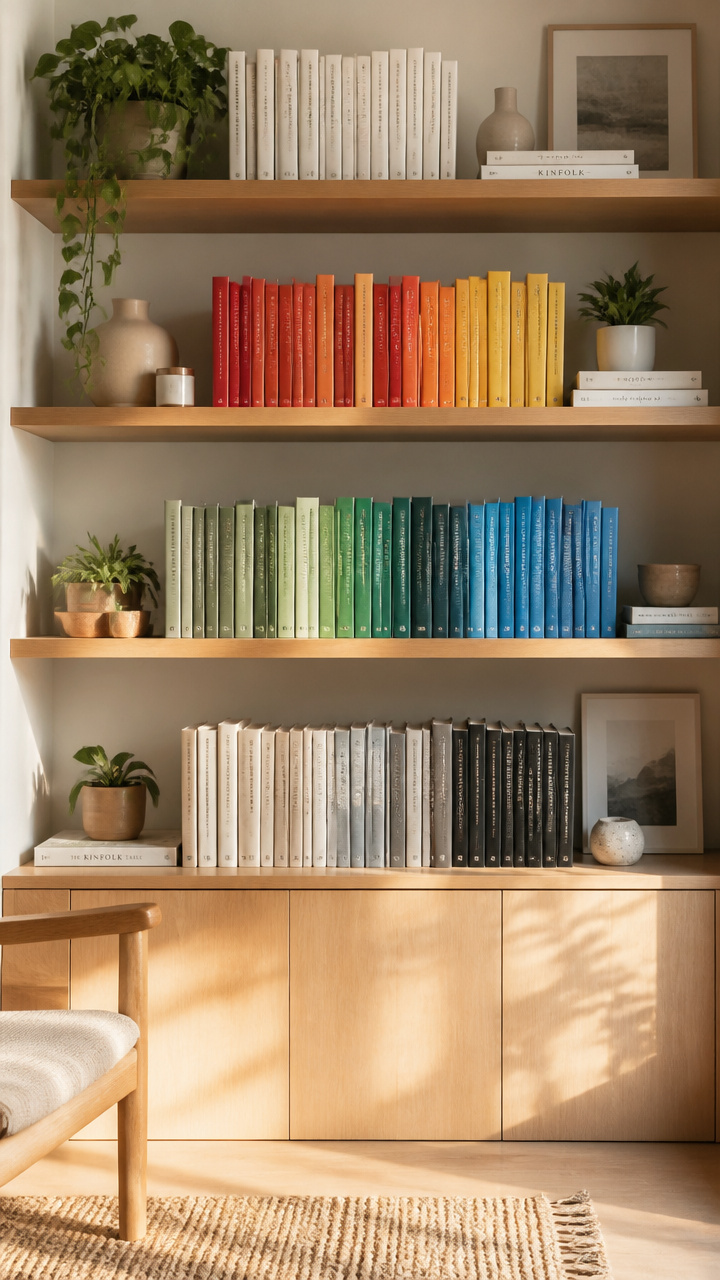 Organize Books by Color on Open Shelves