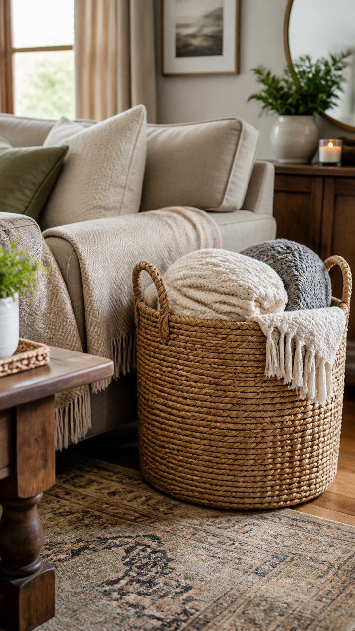 Use Decorative Baskets for Hidden Storage