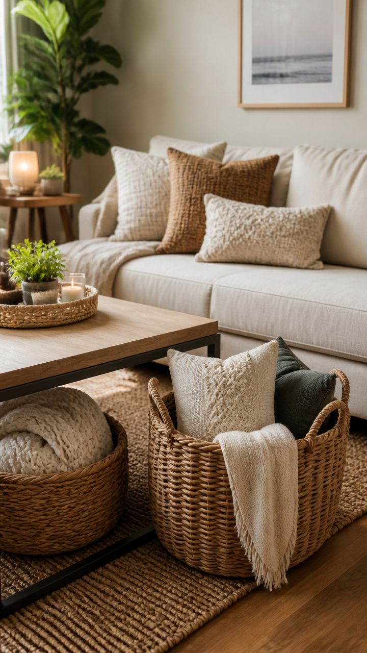 Use Decorative Baskets for Hidden Storage