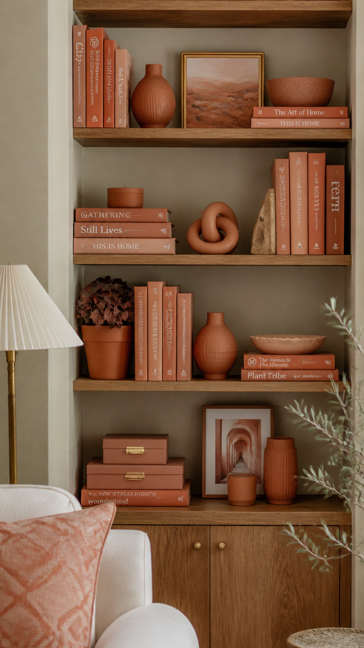Style Shelves with Books and Objects in One Color